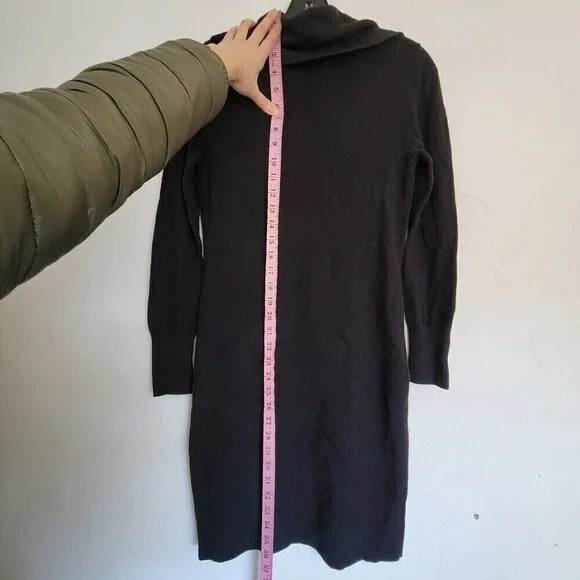 Ann Taylor Black Cowl Neck Long Sleeve Ribbed Wool Knit Midi Dress Size XSP - Picture 7 of 11